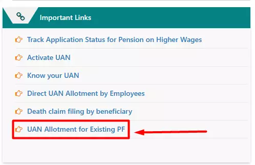 UAN Allotment for Exiting PF